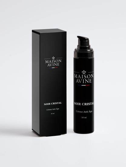 Maison Avine Noir Cristal skincare product packaging on a white background